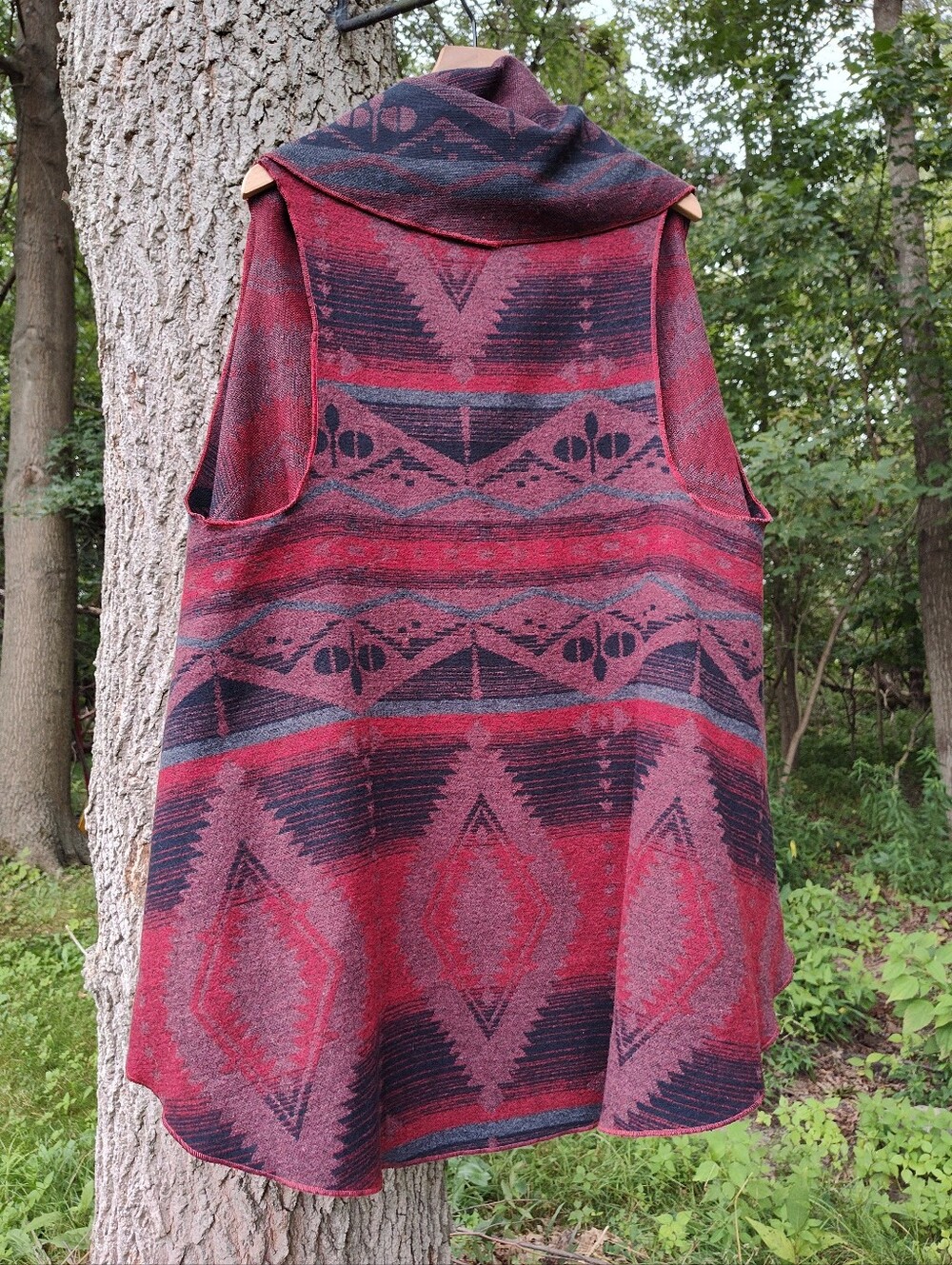 Dark Red Aztec Sleeveless Long Open Cardigan Sweater Soft Surroundings L/XL - Picture 4 of 10
